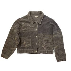 POL Gray and Camo Print Cropped Corduroy Jacket - Size S